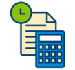 A calculator and a document icon representing residential moving.