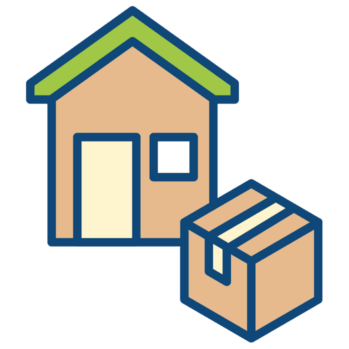 A home and a moving box representing residential moving services.