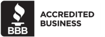 The bbb logo with the words accredited business.