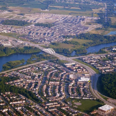 An aerial view of the city of Barrhaven.