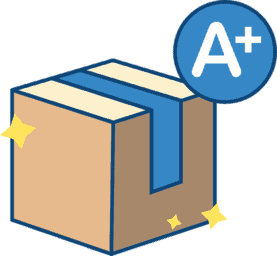 A moving box with an A+ rating showcasing our commitment to excellent service.