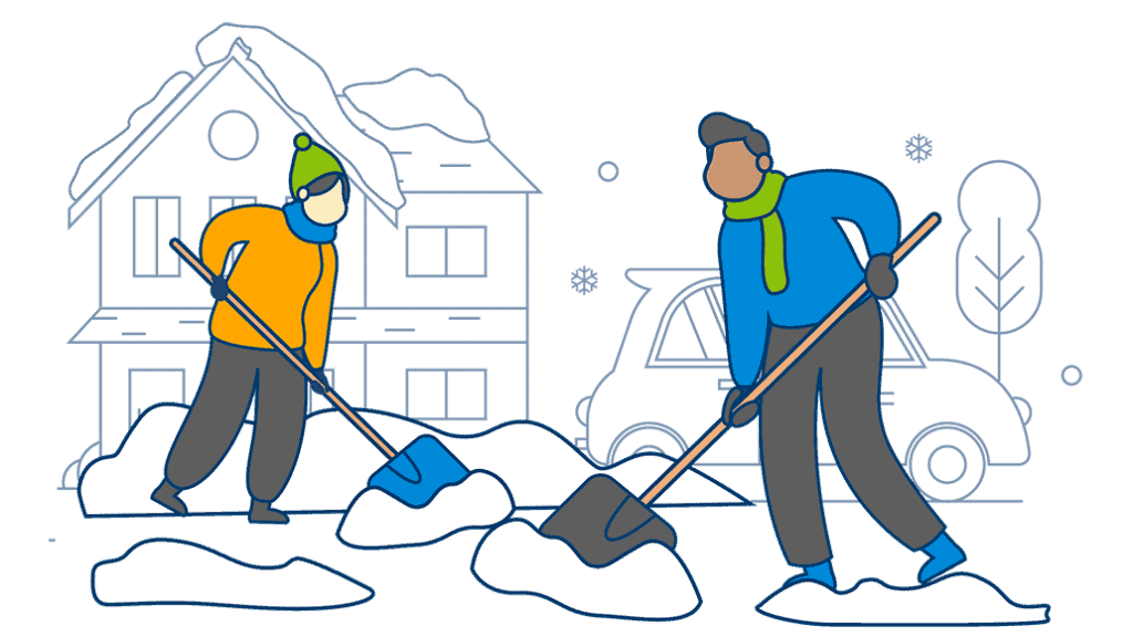 A couple shoveling snow.