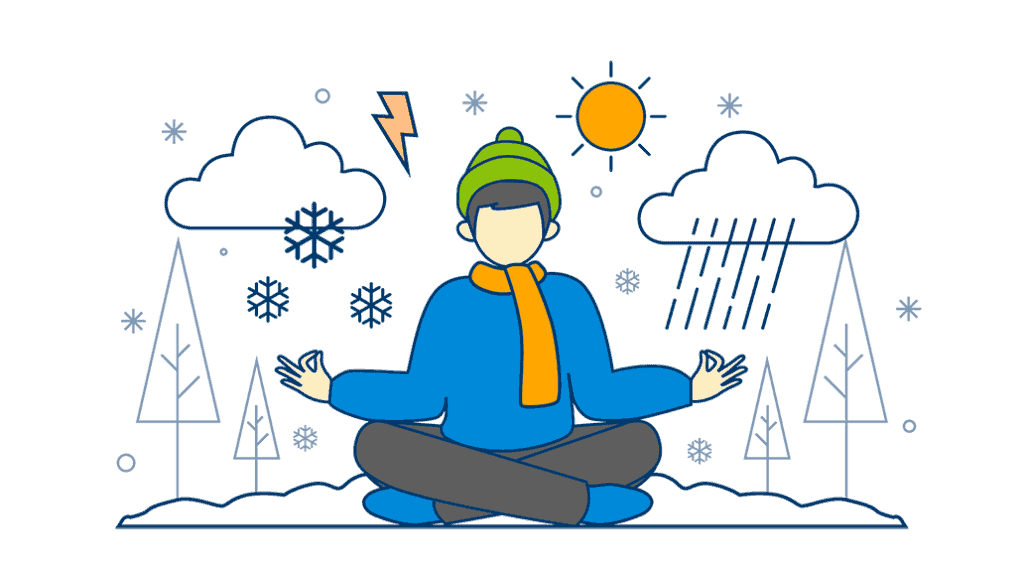 A man meditating in the snow, preparing to be flexible.