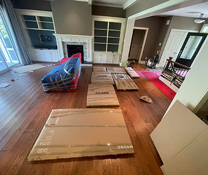 Living room fully packed and ready to be moved out during a local Ottawa move by Parkview Moving Co.