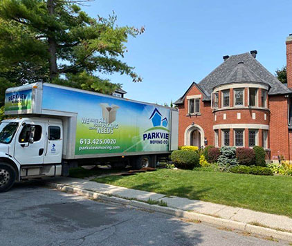 Parkview Moving Co.'s moving truck parked in front of a home during a local Ottawa move.