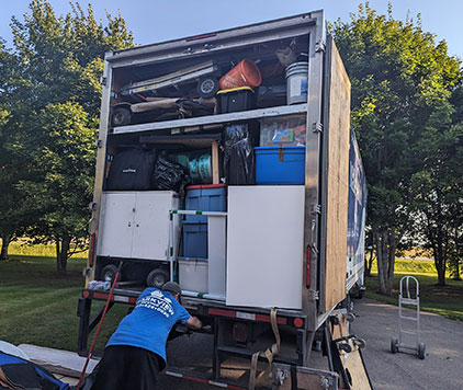 A professionally packed long-distance moving truck, utilizing every inch of space to ensure safe delivery to your new home.