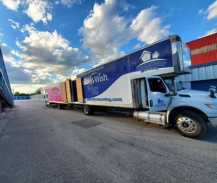 Parkview Moving trucks parked beside short-term storage units at our Ottawa facility.