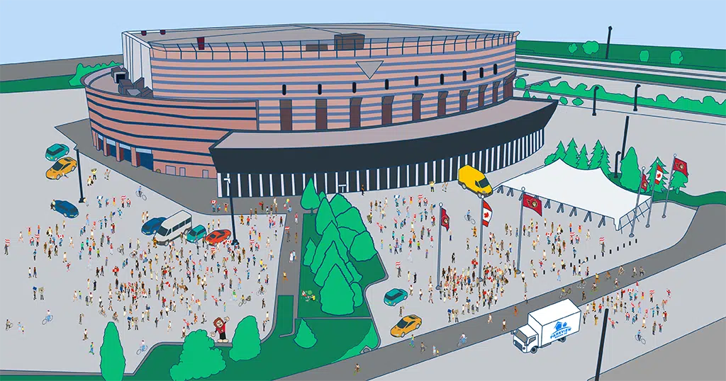 Parkview Moving truck parked in front of the Canadian Tire Centre in Kanata, Ontario