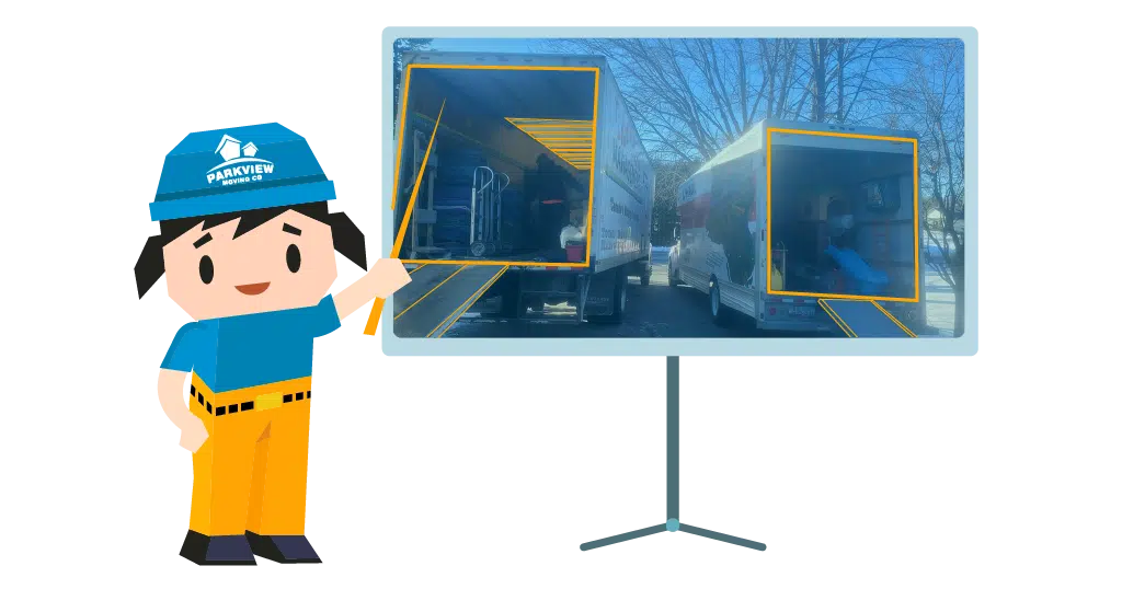 Comparison between a U-Haul rental truck and a professional long-distance moving truck, showcasing size and capability differences.