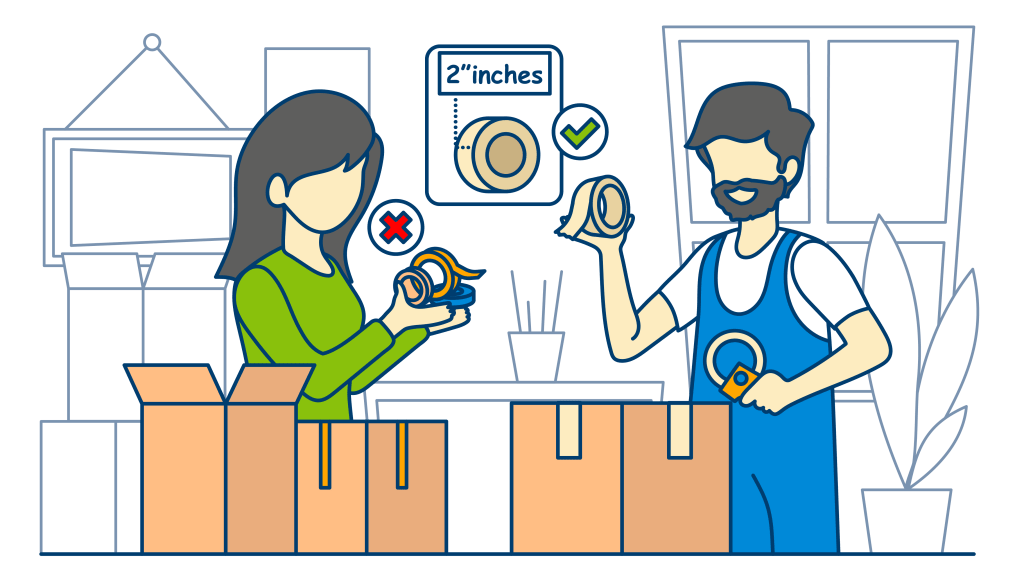 A couple uses suitable moving tape during their move.