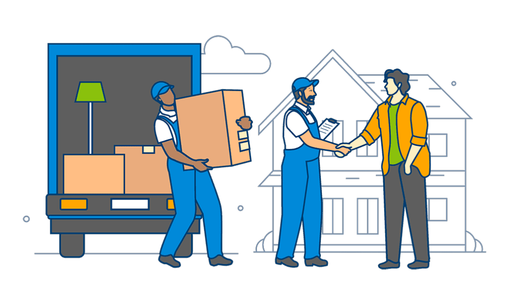 Reliable movers stand confidently next to their moving truck, prepared to ensure a smooth and efficient move.
