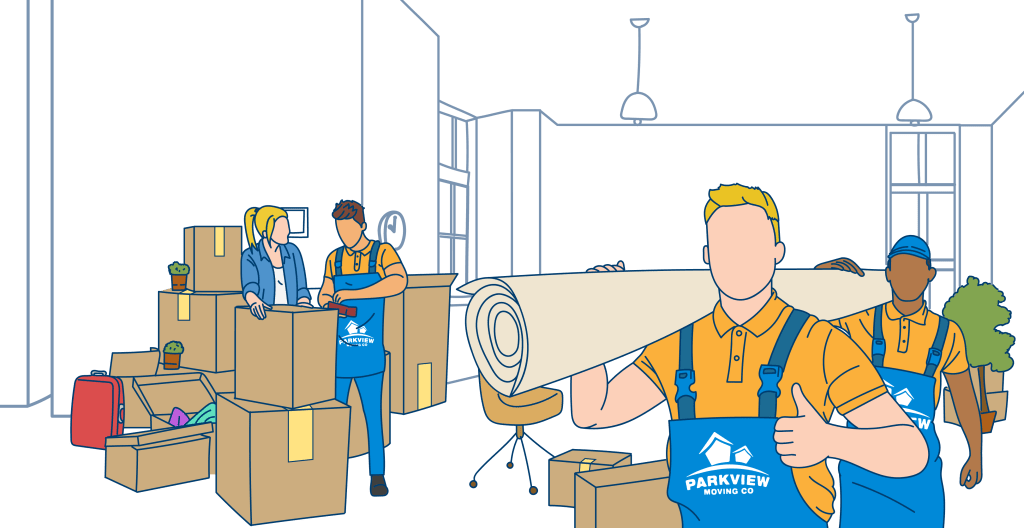 Workers from Parkview Moving diligently pack and carry items, ensuring a smooth and efficient relocation process for their clients.
