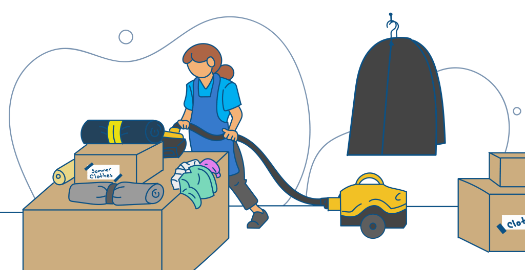 A person efficiently packs bulky items using compression bags, maximizing space and optimizing packing efficiency.
